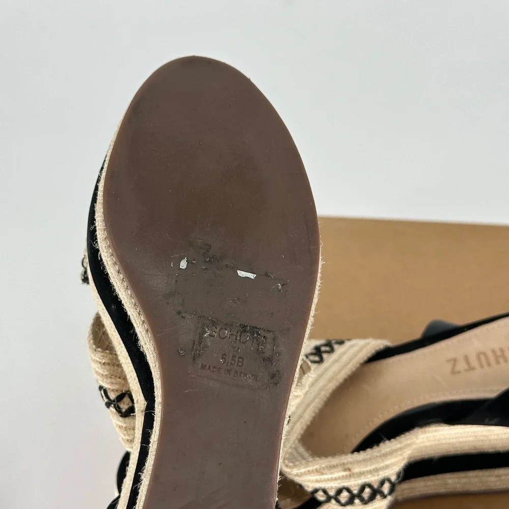 Schutz Denes‎ Platform Espadrilles Black Cream Open Toe Sandal 6.5 Summer Resort